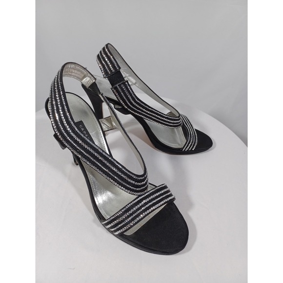 Caparros Tyra Shoes Womens Size 8.5 Black Rhinestone Slingback Sandals Heels - Picture 5 of 9